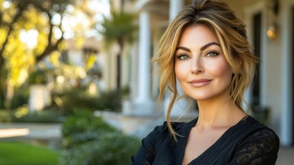 Fototapeta premium Confident Woman Portrait in Front of Elegant House
