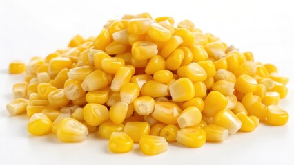 Fototapeta premium Pile of Sweetcorn Kernels on White Background