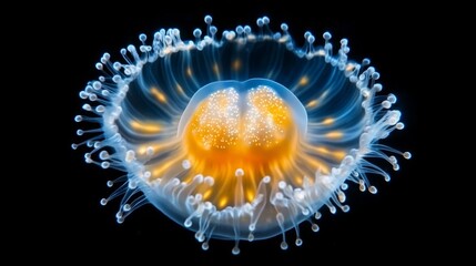 Close-up of a Bioluminescent Jellyfish in Dark Background