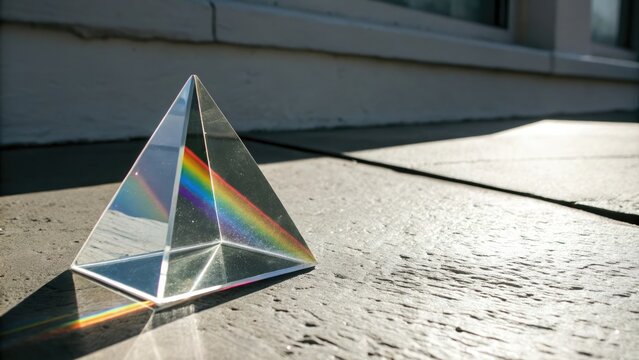 Floating triangular prism with gradient shadow, three dimensional art, abstract design, abstract prisms, futuristic, volumetric shadows