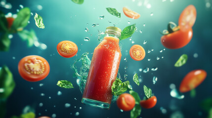 Fresh, healthy food like ripe tomatoes and green peppers are the result of nature's microscopic beginnings, much like the blue light patterns seen in sperm and egg illustrations