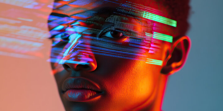 Portrait of a Person with Digital Light Overlay