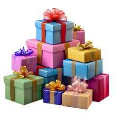 Obraz premium Pile of different-colored gift boxes, isolated on a transparent background