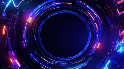 A vibrant abstract background featuring luminous blue and pink lights arranged in a circular pattern. Ideal for use in technology or futuristic design projects.