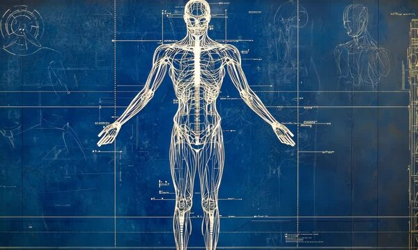 Detailed Human Anatomy Blueprint Illustration