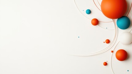 A captivating abstract art piece showcasing colorful spheres and elegant curved lines, representing the harmony of shapes and colors in a minimalist design.