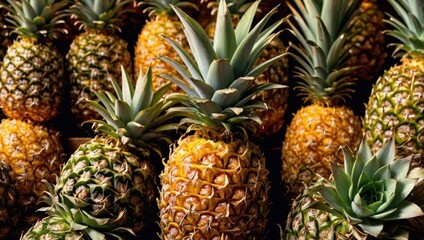 Fototapeta premium Close-up of pineapples on a wooden table