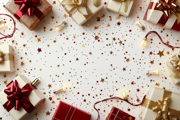 seamless of  Red and Gold Celebration Banner with Gift Box and Lights , isolated on white background,  , copy space, copy space for text,