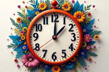 Colorful Floral Clock with Time Displayed