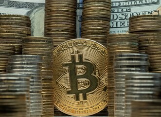 Koncepcja inwestowania, gromadzenia funduszy online bitcoin, transfer krypto waluty.