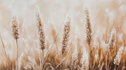 Fototapeta premium Golden Hour in the Meadow Delicate Grasses and Wildflowers in Pastel Watercolor Brushstrokes