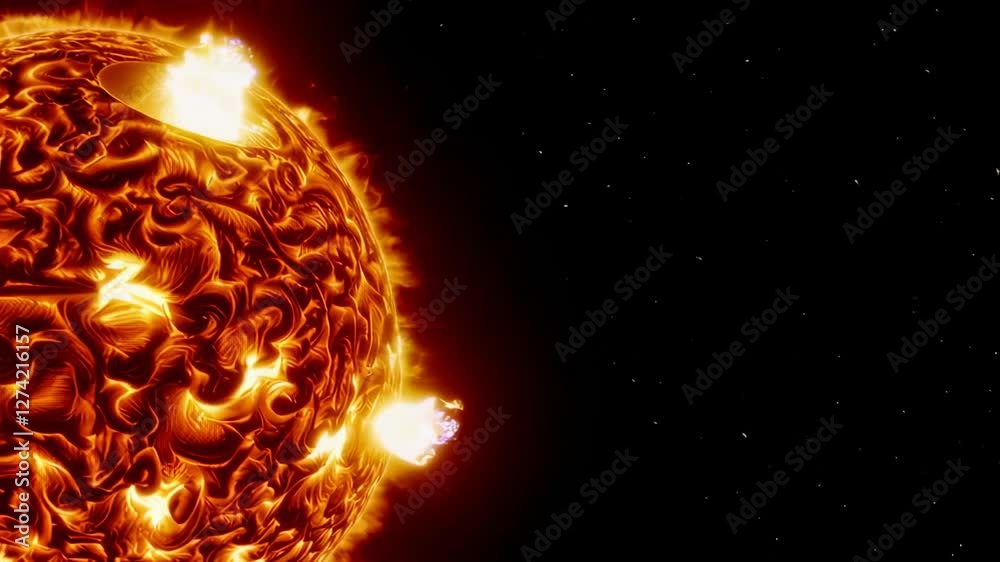 Poster dramatic solar flares bursting with intense energy, radiating powerful plasma streams from sun's sur