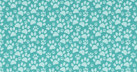 Illustration teal puppy dog paw print background © Karen Roach