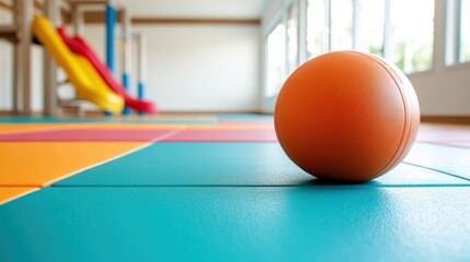 A cheerful children's play area featuring bright colors and a soft rubber floor, creating a playful atmosphere for kids to enjoy various activities and fun.