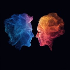 Silhouette of Man and Woman Faces with Colorful Smoke Effects