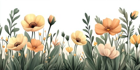Naklejka premium Watercolor Floral Arrangement, Ivory and Peach Flowers on White Background, Dreamy Pastel Design