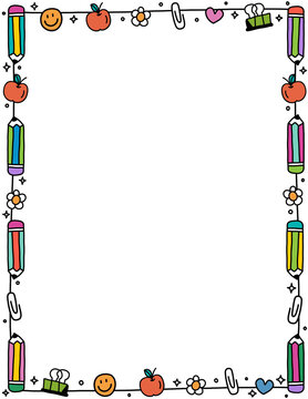 School supplies border clipart. Back to school border. Educational borders and frames. Teacher school border design. Border frame for kids