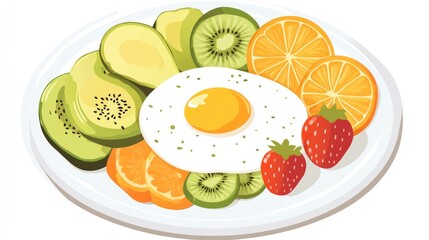 Healthy breakfast plate with fruit and egg