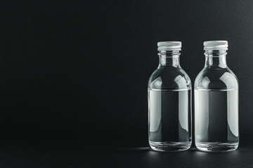Minimalist Still Life with Twin Clear Water Bottles on Dark Background