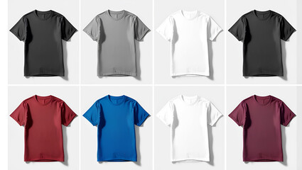 Set of Six Blank T-Shirts in Various Colors  Flat Lay Mockup