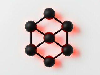 a dark matte black molecular structure with glowing red bonds, dramatic and mysterious aesthetic, cinematic lighting, isolated on white background