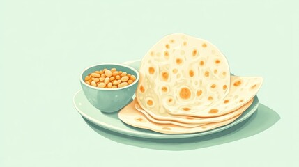 Stacked Flatbread with Beans on Plate