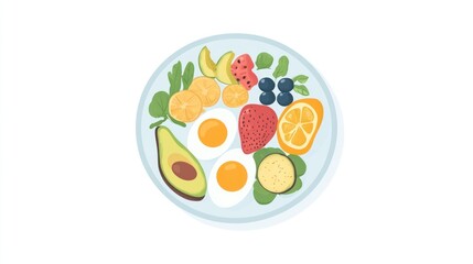 Healthy breakfast platter with fruit and eggs