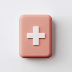 Fototapeta premium a pastel pink first aid kit with a soft white cross, modern and minimalistic design, smooth texture, isolated on white background