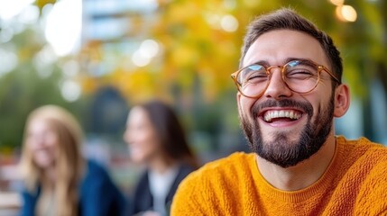 Fototapeta premium Friends Laughing Together in a Sunny Outdoor Candid Moment