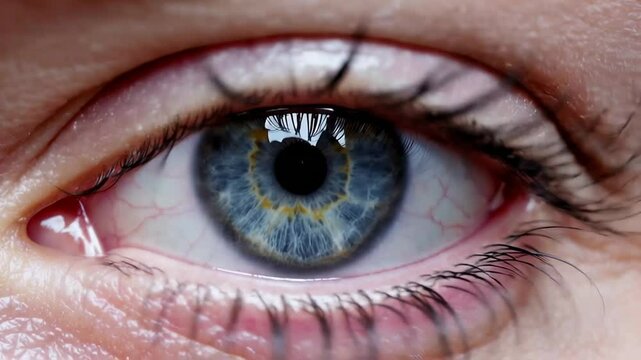 Precise slow motion recording capturing delicate blue eye blinking, revealing intricate eyelash movement and nuanced eye surface details with remarkable clarity and optical focus