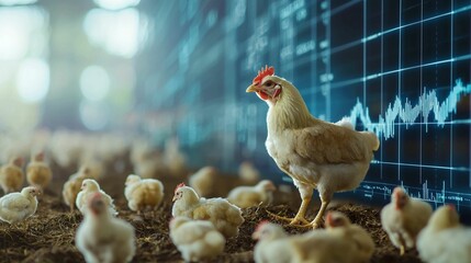 Chicken on Farm with Data Analysis Background Display