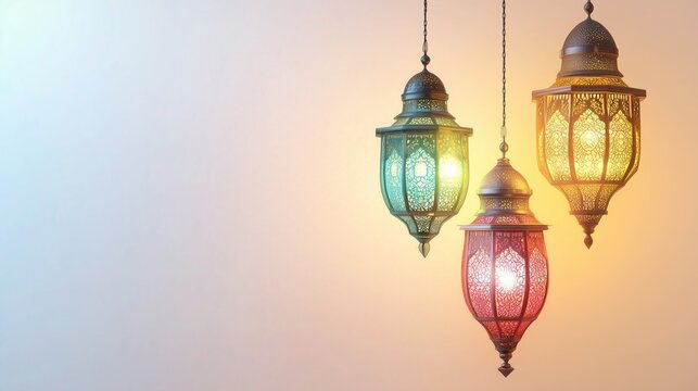 Islamic ramadan kareem celebration lantern with beautiful bokeh lights in the background. 