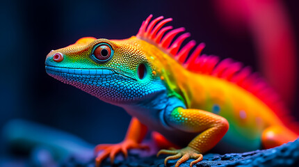 Fototapeta premium Vibrant gecko showcasing colorful patterns in a tropical habitat setting during twilight