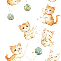 Fototapeta premium Adorable Kittens Playing with Yarn Balls Joyful Feline Fun