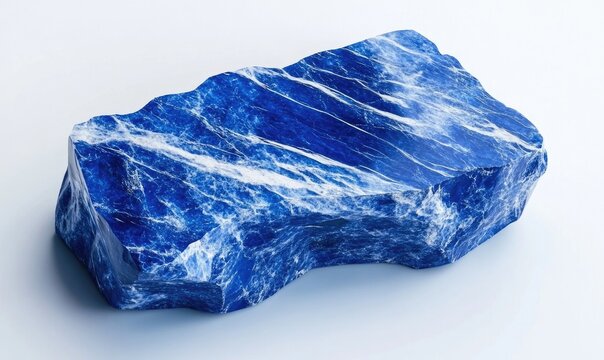 A blue rock with white streaks on it