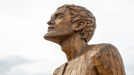 Obraz premium Wooden Sculpture Profile, Upward Gaze