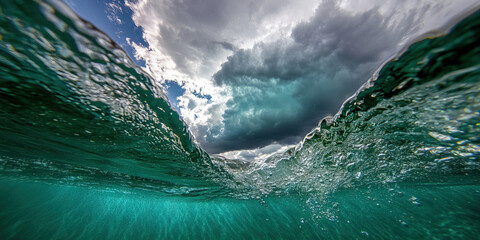 Underwater Wave and Storm Clouds