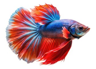 Fototapeta premium Retro betta fish portrait: classic aquatic photography, vintage Siamese fighter, isolated on white.