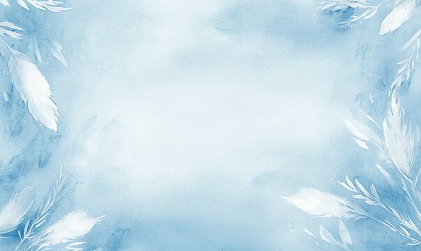 A blue background with white feathers and a white line