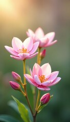 Fototapeta premium Soft pink and white pastel flowers in the morning, flowers, blossoms, delicate