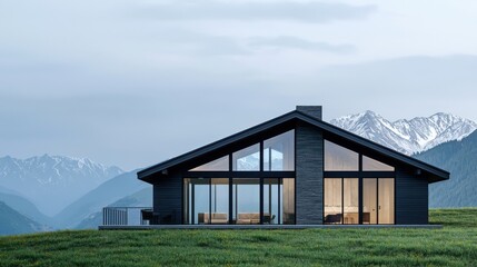 Obraz premium Escape to luxury private mountain lodge with glass facade serenity in nature breathtaking views