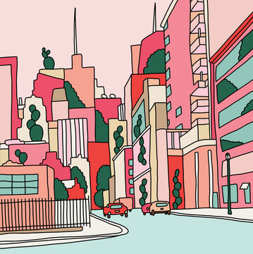 Colorful Urban Street with Buildings in Perspective