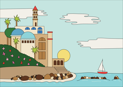 City on a Cliff and Sea View Tropical Sandy Resort Beach