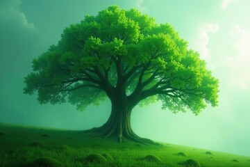 Fototapeta premium Soft green vapor floats above an ancient tree, ancient, serene, nature