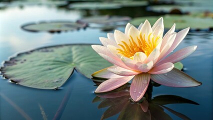 Delicate water lily flower illustration, elegant lines, floral, water lily