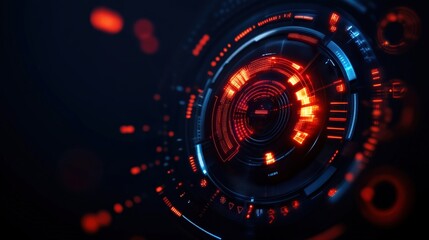 Obraz premium Futuristic digital interface showcasing vibrant red and blue elements. This abstract representation highlights advanced technology and innovation, perfect for tech-related themes.