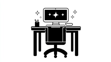 Clean workspace computer, desk, chair, office