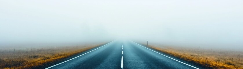 Fototapeta premium Misty journey on an asphalt highway open road scenic view serene environment captivating landscape concepts