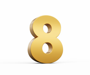 3D Golden number 8 Eight isolated on white background, 3d illustration