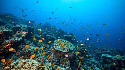 Colorful angelfish swimming around vibrant coral reef